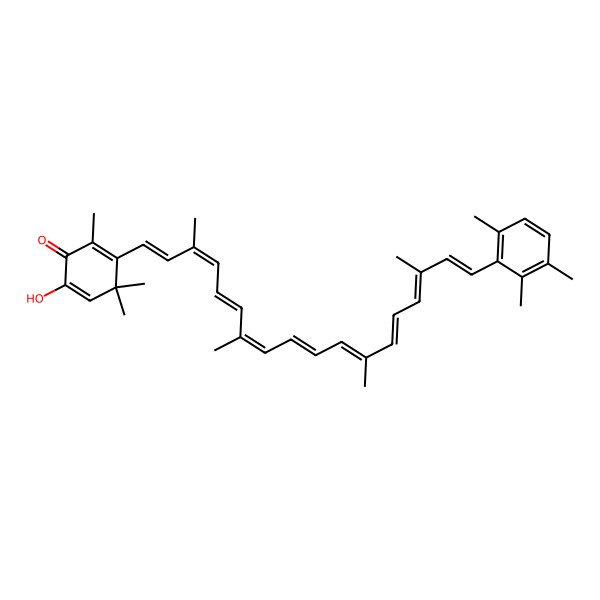 2D Structure of 6-hydroxy-2,4,4-trimethyl-3-[(1E,3E,5E,7E,9E,11E,13E,15E,17E)-3,7,12,16-tetramethyl-18-(2,3,6-trimethylphenyl)octadeca-1,3,5,7,9,11,13,15,17-nonaenyl]cyclohexa-2,5-dien-1-one