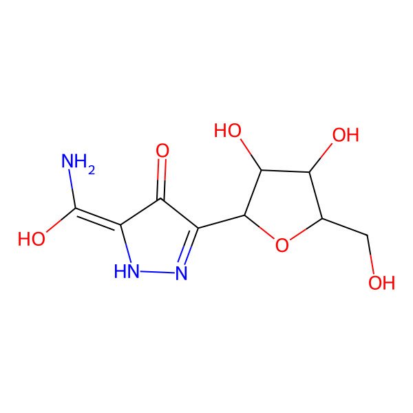 2D Structure of (5Z)-5-[amino(hydroxy)methylidene]-3-[(2S,3R,4S,5R)-3,4-dihydroxy-5-(hydroxymethyl)oxolan-2-yl]-1H-pyrazol-4-one