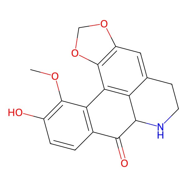 2D Structure of (12R)-17-hydroxy-18-methoxy-3,5-dioxa-11-azapentacyclo[10.7.1.02,6.08,20.014,19]icosa-1(20),2(6),7,14(19),15,17-hexaen-13-one