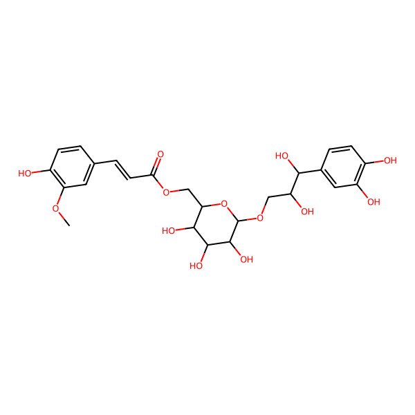 2D Structure of [6-[3-(3,4-Dihydroxyphenyl)-2,3-dihydroxypropoxy]-3,4,5-trihydroxyoxan-2-yl]methyl 3-(4-hydroxy-3-methoxyphenyl)prop-2-enoate