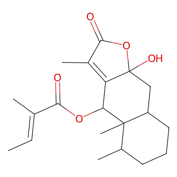 2D Structure of [(4R,4aR,5S,8aR,9aR)-9a-hydroxy-3,4a,5-trimethyl-2-oxo-5,6,7,8,8a,9-hexahydro-4H-benzo[f][1]benzofuran-4-yl] (Z)-2-methylbut-2-enoate
