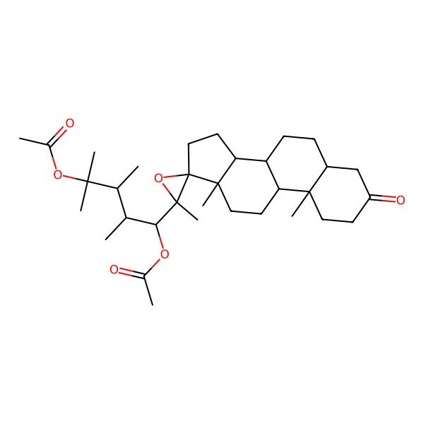 2D Structure of [(1S,2R,3R)-4-acetyloxy-2,3,4-trimethyl-1-[(2'R,5R,8S,9R,10R,13R,14R,17R)-2',10,13-trimethyl-3-oxospiro[2,4,5,6,7,8,9,11,12,14,15,16-dodecahydro-1H-cyclopenta[a]phenanthrene-17,3'-oxirane]-2'-yl]pentyl] acetate