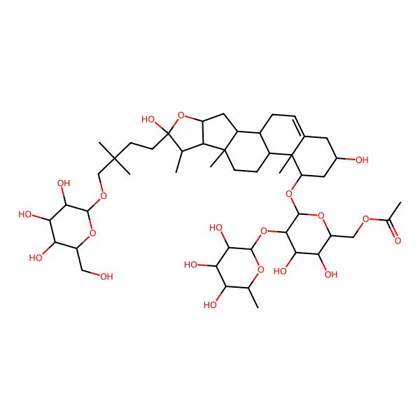 2D Structure of [6-[[6-[3,3-Dimethyl-4-[3,4,5-trihydroxy-6-(hydroxymethyl)oxan-2-yl]oxybutyl]-6,16-dihydroxy-7,9,13-trimethyl-5-oxapentacyclo[10.8.0.02,9.04,8.013,18]icos-18-en-14-yl]oxy]-3,4-dihydroxy-5-(3,4,5-trihydroxy-6-methyloxan-2-yl)oxyoxan-2-yl]methyl acetate