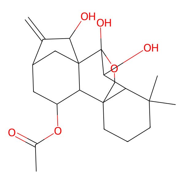 2D Structure of [(2S,5S,7R,8S,9R,10S,11R)-7,9,10-trihydroxy-12,12-dimethyl-6-methylidene-17-oxapentacyclo[7.6.2.15,8.01,11.02,8]octadecan-3-yl] acetate