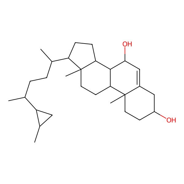2D Structure of (3S,7S,8S,9S,10R,13R,14S,17R)-10,13-dimethyl-17-[(2R,5S)-5-[(1R,2R)-2-methylcyclopropyl]hexan-2-yl]-2,3,4,7,8,9,11,12,14,15,16,17-dodecahydro-1H-cyclopenta[a]phenanthrene-3,7-diol
