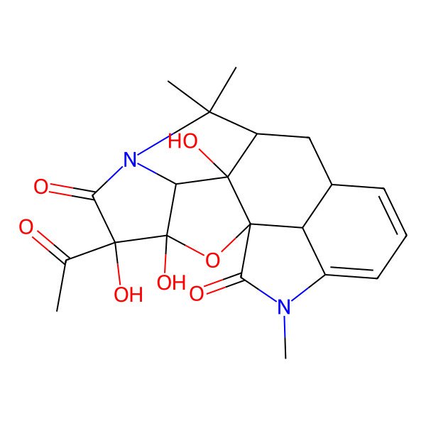 2D Structure of 5-Acetyl-2,4,5-trihydroxy-8,8,16-trimethyl-19-oxa-7,16-diazahexacyclo[9.6.1.11,4.02,9.03,7.015,18]nonadeca-12,14-diene-6,17-dione