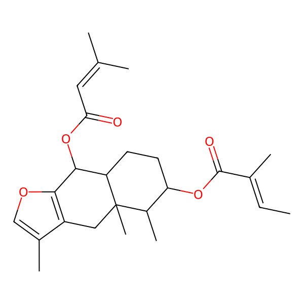2D Structure of [(4aR,5R,6S,8aS,9R)-3,4a,5-trimethyl-9-(3-methylbut-2-enoyloxy)-5,6,7,8,8a,9-hexahydro-4H-benzo[f][1]benzofuran-6-yl] (Z)-2-methylbut-2-enoate