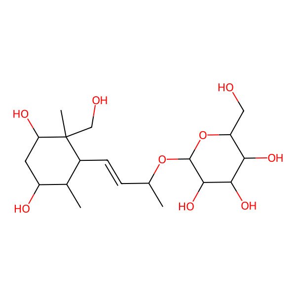 2D Structure of (2R,3R,4S,5S,6R)-2-[(E,2R)-4-[(1S,2S,3R,5S,6S)-3,5-dihydroxy-2-(hydroxymethyl)-2,6-dimethylcyclohexyl]but-3-en-2-yl]oxy-6-(hydroxymethyl)oxane-3,4,5-triol