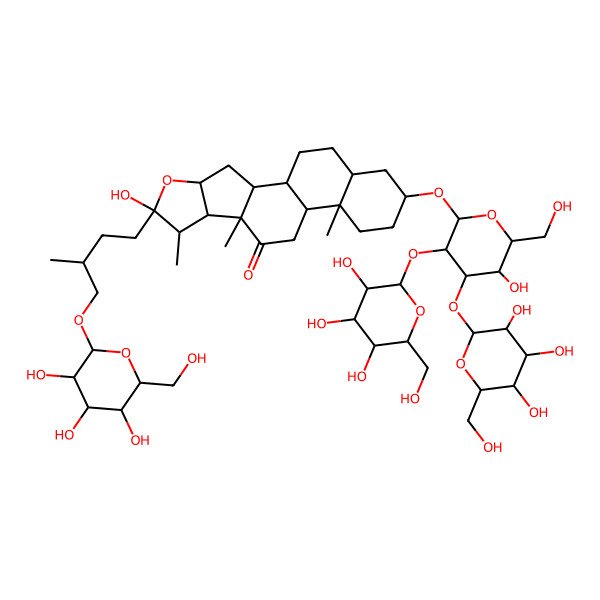 2D Structure of (1R,2S,4S,6R,7S,8R,9S,12S,13S,16S,18R)-6-hydroxy-16-[(2R,3R,4S,5S,6R)-5-hydroxy-6-(hydroxymethyl)-3,4-bis[[(2S,3R,4S,5S,6R)-3,4,5-trihydroxy-6-(hydroxymethyl)oxan-2-yl]oxy]oxan-2-yl]oxy-7,9,13-trimethyl-6-[(3R)-3-methyl-4-[(2S,3R,4S,5S,6R)-3,4,5-trihydroxy-6-(hydroxymethyl)oxan-2-yl]oxybutyl]-5-oxapentacyclo[10.8.0.02,9.04,8.013,18]icosan-10-one