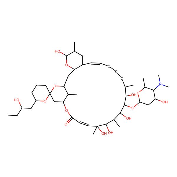 2D Structure of (1S,3S,5R,6S,6'R,8S,9E,14S,15S,16R,17R,18R,19S,20R,21E,25S,27R,29R)-16-[(2S,4S,5S,6S)-5-(dimethylamino)-4-hydroxy-6-methyloxan-2-yl]oxy-5,15,17,19,20-pentahydroxy-6'-[(2R)-2-hydroxybutyl]-6,14,18,20,29-pentamethylspiro[4,24,28-trioxatricyclo[23.3.1.03,8]nonacosa-9,21-diene-27,2'-oxane]-23-one