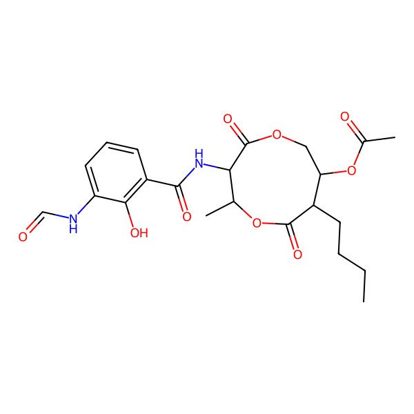 2D Structure of [(2R,3S,7R,8R)-8-butyl-3-[(3-formamido-2-hydroxybenzoyl)amino]-2-methyl-4,9-dioxo-1,5-dioxonan-7-yl] acetate