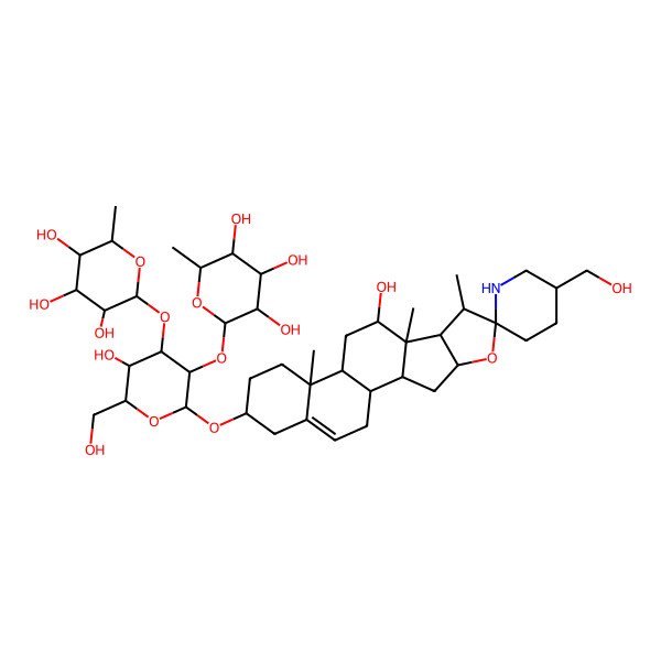 2D Structure of (2S,3R,4R,5R,6S)-2-[(2R,3R,4S,5S,6R)-5-hydroxy-2-[(1R,2S,4S,5'R,6R,7S,8R,9S,10R,12S,13R,16S)-10-hydroxy-5'-(hydroxymethyl)-7,9,13-trimethylspiro[5-oxapentacyclo[10.8.0.02,9.04,8.013,18]icos-18-ene-6,2'-piperidine]-16-yl]oxy-6-(hydroxymethyl)-3-[(2S,3R,4R,5R,6S)-3,4,5-trihydroxy-6-methyloxan-2-yl]oxyoxan-4-yl]oxy-6-methyloxane-3,4,5-triol