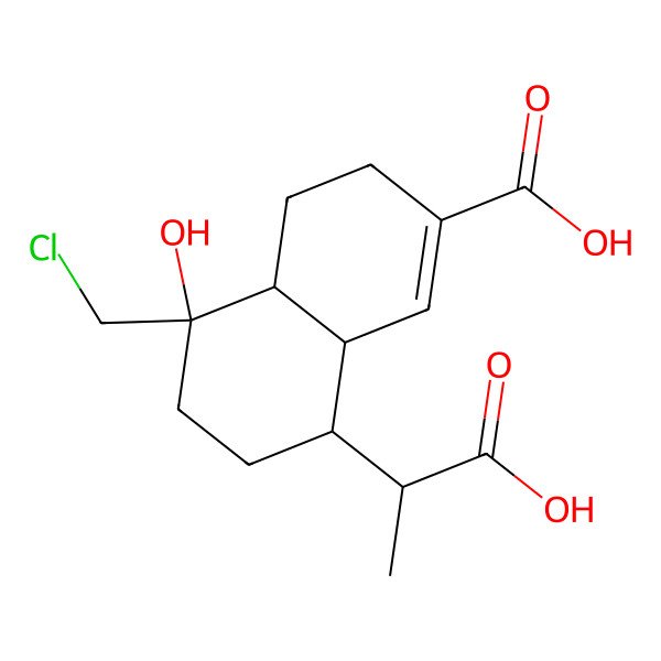 2D Structure of 8-(1-carboxyethyl)-5-(chloromethyl)-5-hydroxy-4,4a,6,7,8,8a-hexahydro-3H-naphthalene-2-carboxylic acid