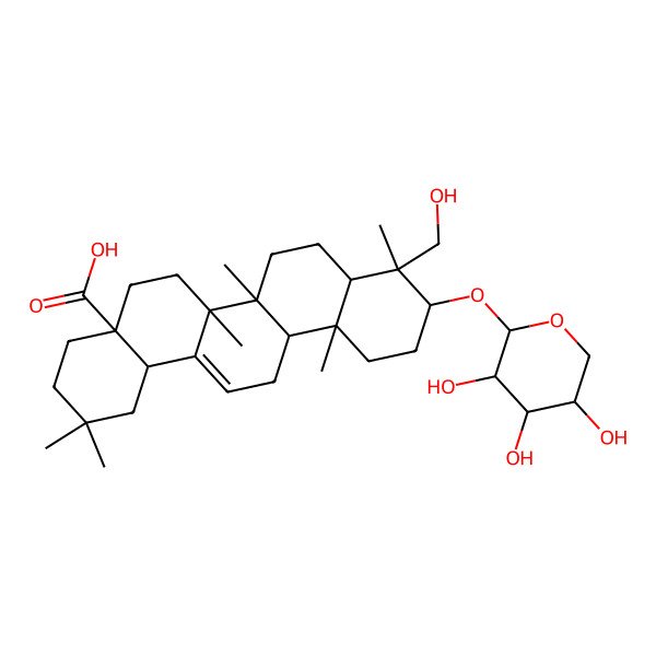 2D Structure of (4aS,6aR,6aS,6bR,8aS,9R,10S,12aR,14bS)-9-(hydroxymethyl)-2,2,6a,6b,9,12a-hexamethyl-10-[(2S,3R,4S,5S)-3,4,5-trihydroxyoxan-2-yl]oxy-1,3,4,5,6,6a,7,8,8a,10,11,12,13,14b-tetradecahydropicene-4a-carboxylic acid