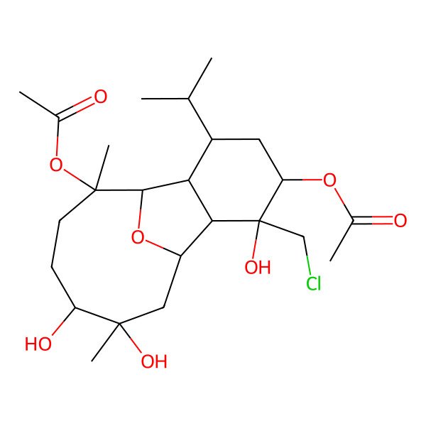 2D Structure of [(1R,2S,3R,4S,6R,7R,8R,9R,12S,13S)-9-acetyloxy-3-(chloromethyl)-3,12,13-trihydroxy-9,13-dimethyl-6-propan-2-yl-15-oxatricyclo[6.6.1.02,7]pentadecan-4-yl] acetate
