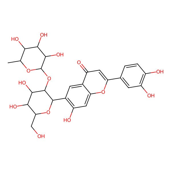 2D Structure of 6-[4,5-Dihydroxy-6-(hydroxymethyl)-3-(3,4,5-trihydroxy-6-methyloxan-2-yl)oxyoxan-2-yl]-2-(3,4-dihydroxyphenyl)-7-hydroxychromen-4-one