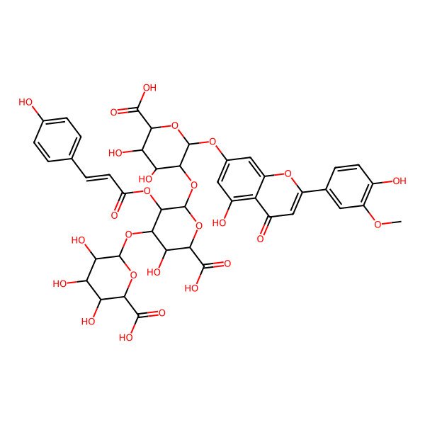 2D Structure of (2S,3S,4S,5R,6R)-6-[(2S,3S,4S,5R,6R)-2-carboxy-6-[(2S,3R,4S,5S,6S)-6-carboxy-4,5-dihydroxy-2-[5-hydroxy-2-(4-hydroxy-3-methoxyphenyl)-4-oxochromen-7-yl]oxyoxan-3-yl]oxy-3-hydroxy-5-[(E)-3-(4-hydroxyphenyl)prop-2-enoyl]oxyoxan-4-yl]oxy-3,4,5-trihydroxyoxane-2-carboxylic acid