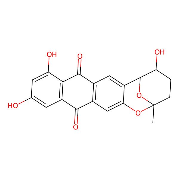 2D Structure of (1R,17S,20R)-7,9,20-trihydroxy-17-methyl-16,21-dioxapentacyclo[15.3.1.02,15.04,13.06,11]henicosa-2,4(13),6(11),7,9,14-hexaene-5,12-dione