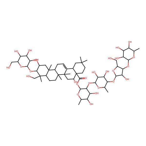 2D Structure of [3-[3,4-Dihydroxy-5-[3-hydroxy-5-(hydroxymethyl)-4-(3,4,5-trihydroxy-6-methyloxan-2-yl)oxyoxolan-2-yl]oxy-6-methyloxan-2-yl]oxy-4,5-dihydroxy-6-methyloxan-2-yl] 5,11-dihydroxy-9-(hydroxymethyl)-2,2,6a,6b,9,12a-hexamethyl-10-[3,4,5-trihydroxy-6-(hydroxymethyl)oxan-2-yl]oxy-1,3,4,5,6,6a,7,8,8a,10,11,12,13,14b-tetradecahydropicene-4a-carboxylate