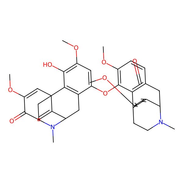 2D Structure of (1R,9S)-6-[[(1R,9S)-4,13-dimethoxy-17-methyl-12-oxo-17-azatetracyclo[7.5.3.01,10.02,7]heptadeca-2(7),3,5,10,13-pentaen-3-yl]oxy]-3-hydroxy-4,13-dimethoxy-17-methyl-17-azatetracyclo[7.5.3.01,10.02,7]heptadeca-2(7),3,5,10,13-pentaen-12-one