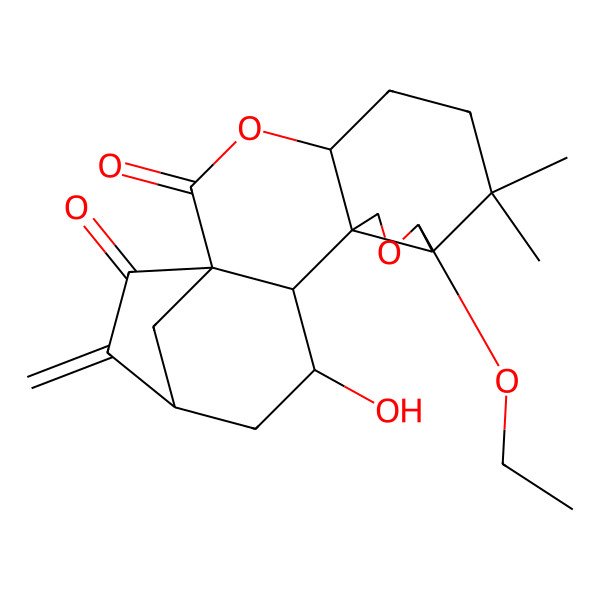 2D Structure of 9-Ethoxy-14-hydroxy-7,7-dimethyl-17-methylidene-3,10-dioxapentacyclo[14.2.1.01,13.04,12.08,12]nonadecane-2,18-dione