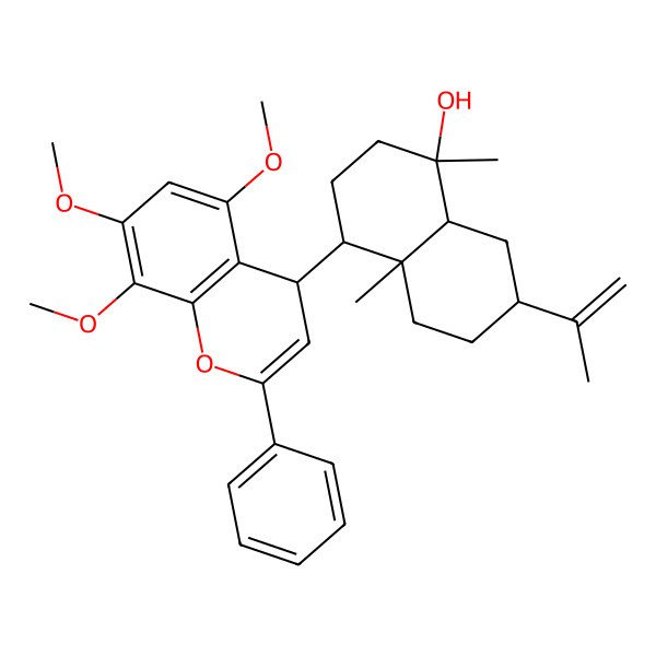 2D Structure of (1R,4S,4aS,7R,8aR)-1,4a-dimethyl-7-prop-1-en-2-yl-4-[(4R)-5,7,8-trimethoxy-2-phenyl-4H-chromen-4-yl]-2,3,4,5,6,7,8,8a-octahydronaphthalen-1-ol