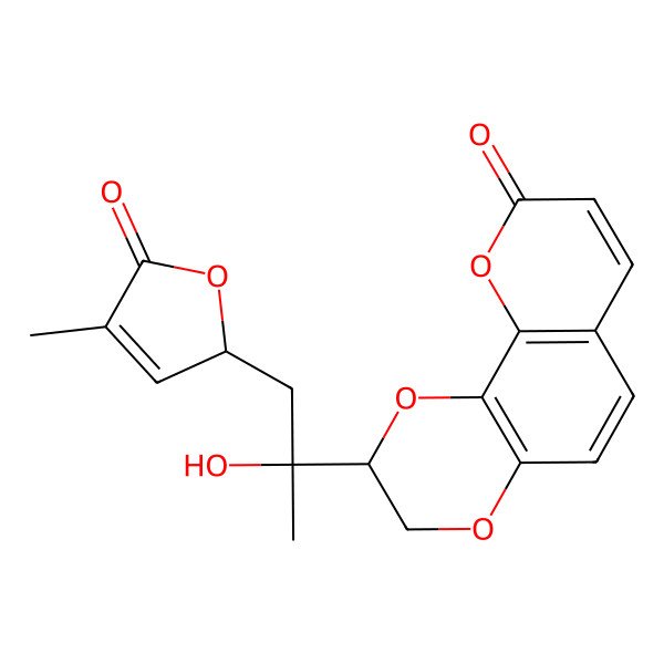 2D Structure of (2S)-2-[(2S)-2-hydroxy-1-[(2S)-4-methyl-5-oxo-2H-furan-2-yl]propan-2-yl]-2,3-dihydropyrano[3,2-h][1,4]benzodioxin-9-one