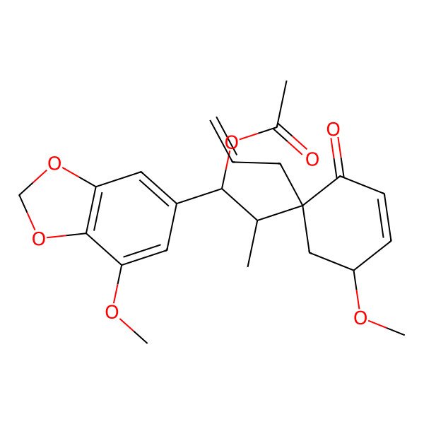 2D Structure of [(1R,2S)-1-(7-methoxy-1,3-benzodioxol-5-yl)-2-[(1R,5R)-5-methoxy-2-oxo-1-prop-2-enylcyclohex-3-en-1-yl]propyl] acetate