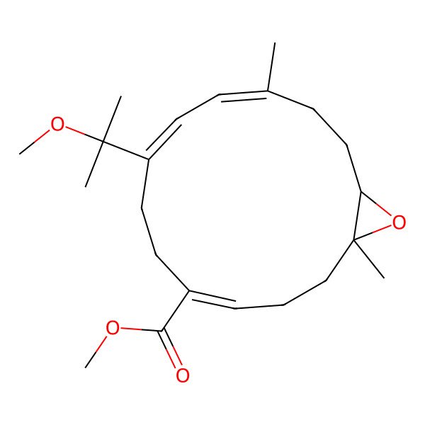 2D Structure of methyl (1S,4E,8E,10E,14S)-8-(2-methoxypropan-2-yl)-1,11-dimethyl-15-oxabicyclo[12.1.0]pentadeca-4,8,10-triene-5-carboxylate