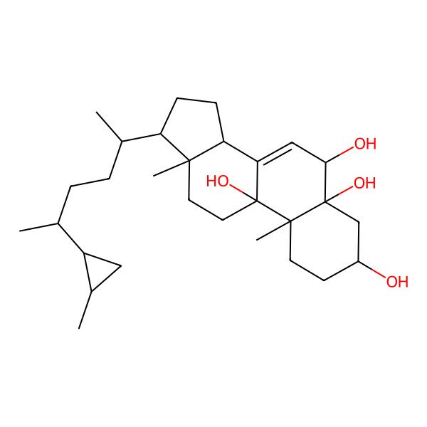 2D Structure of (3S,5R,6S,9R,10R,13R,14R,17R)-10,13-dimethyl-17-[(2R,5R)-5-[(1R,2R)-2-methylcyclopropyl]hexan-2-yl]-2,3,4,6,11,12,14,15,16,17-decahydro-1H-cyclopenta[a]phenanthrene-3,5,6,9-tetrol