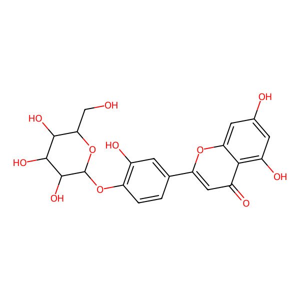 2D Structure of 5,7-dihydroxy-2-[3-hydroxy-4-[(2R,3R,4S,5S,6R)-3,4,5-trihydroxy-6-(hydroxymethyl)oxan-2-yl]oxyphenyl]chromen-4-one