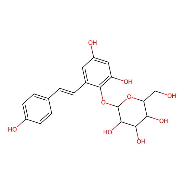 2D Structure of (2S,3R,4S,5S,6R)-2-[2,4-dihydroxy-6-[(E)-2-(4-hydroxyphenyl)ethenyl]phenoxy]-6-(hydroxymethyl)oxane-3,4,5-triol