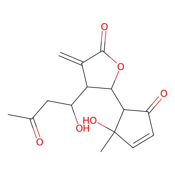 2D Structure of (4R,5S)-5-[(1S,2S)-2-hydroxy-2-methyl-5-oxocyclopent-3-en-1-yl]-4-[(1S)-1-hydroxy-3-oxobutyl]-3-methylideneoxolan-2-one