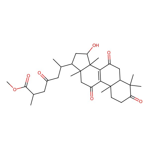 2D Structure of methyl (2S,6R)-6-[(5R,10S,13R,14R,15S,17R)-15-hydroxy-4,4,10,13,14-pentamethyl-3,7,11-trioxo-1,2,5,6,12,15,16,17-octahydrocyclopenta[a]phenanthren-17-yl]-2-methyl-4-oxoheptanoate