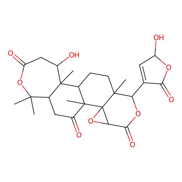 2D Structure of (1R,2R,4S,7R,8S,11R,12R,13S,18R)-13-hydroxy-7-[(2R)-2-hydroxy-5-oxo-2H-furan-4-yl]-1,8,12,17,17-pentamethyl-3,6,16-trioxapentacyclo[9.9.0.02,4.02,8.012,18]icosane-5,15,20-trione