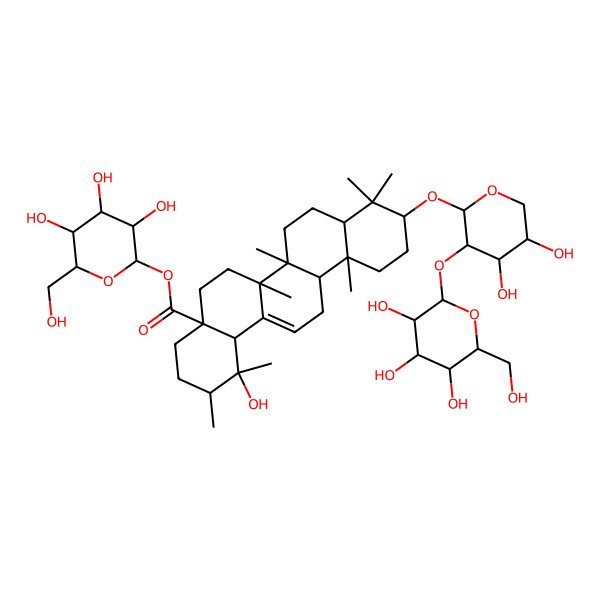 2D Structure of [(2S,3R,4S,5S,6R)-3,4,5-trihydroxy-6-(hydroxymethyl)oxan-2-yl] (1R,2R,4aS,6aR,6aS,6bR,8aR,10S,12aR,14bS)-10-[(2S,3R,4S,5S)-4,5-dihydroxy-3-[(2S,3R,4S,5S,6R)-3,4,5-trihydroxy-6-(hydroxymethyl)oxan-2-yl]oxyoxan-2-yl]oxy-1-hydroxy-1,2,6a,6b,9,9,12a-heptamethyl-2,3,4,5,6,6a,7,8,8a,10,11,12,13,14b-tetradecahydropicene-4a-carboxylate