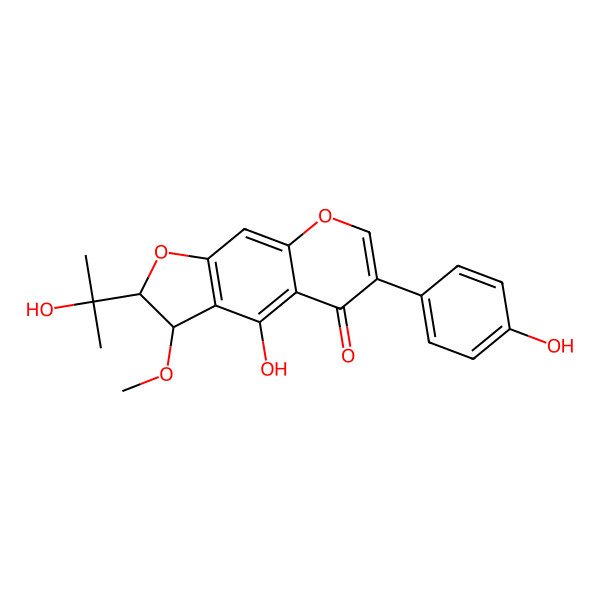 2D Structure of (2R,3R)-4-hydroxy-6-(4-hydroxyphenyl)-2-(2-hydroxypropan-2-yl)-3-methoxy-2,3-dihydrofuro[3,2-g]chromen-5-one