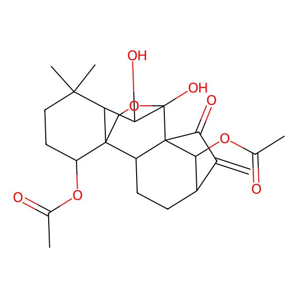 2D Structure of [(1S,2S,5S,8R,9S,10S,11R,15S,18R)-18-acetyloxy-9,10-dihydroxy-12,12-dimethyl-6-methylidene-7-oxo-17-oxapentacyclo[7.6.2.15,8.01,11.02,8]octadecan-15-yl] acetate