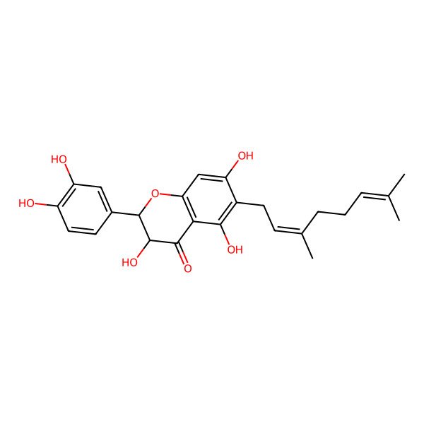 2D Structure of (2R,3R)-2-(3,4-dihydroxyphenyl)-6-(3,7-dimethylocta-2,6-dienyl)-3,5,7-trihydroxy-2,3-dihydrochromen-4-one