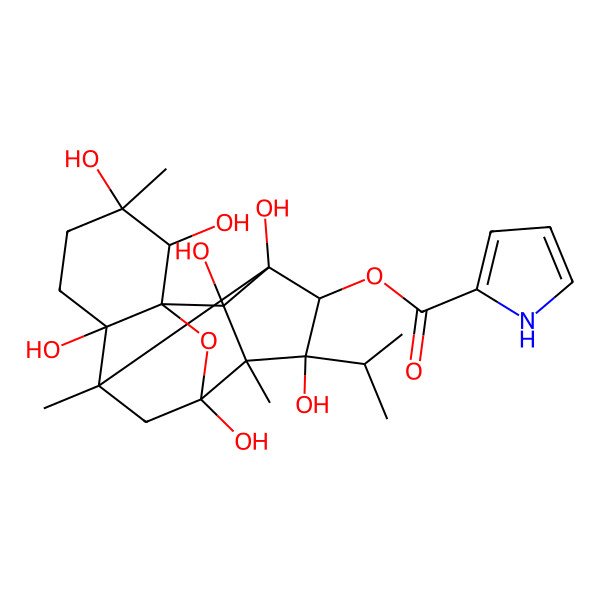 2D Structure of (2,3,6,9,11,13,14-heptahydroxy-3,7,10-trimethyl-11-propan-2-yl-15-oxapentacyclo[7.5.1.01,6.07,13.010,14]pentadecan-12-yl) 1H-pyrrole-2-carboxylate
