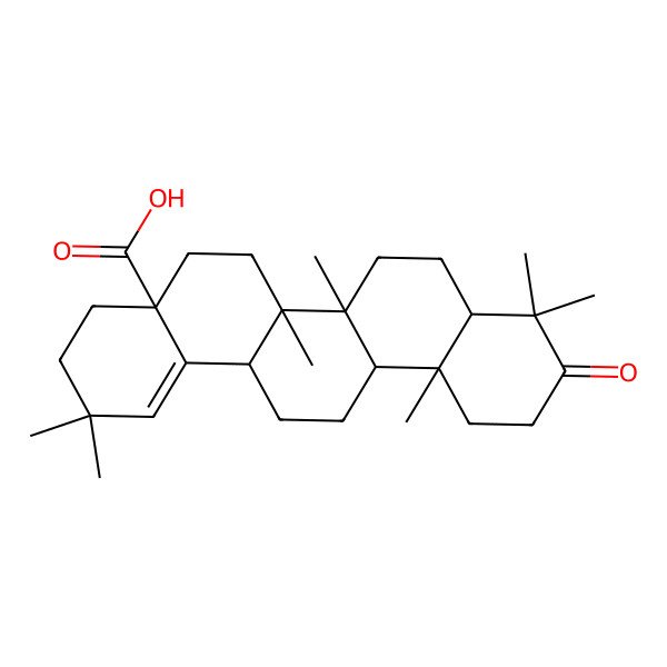 2D Structure of 2,2,6a,6b,9,9,12a-heptamethyl-10-oxo-4,5,6,6a,7,8,8a,11,12,13,14,14a-dodecahydro-3H-picene-4a-carboxylic acid 2D Structure of 2,2,6a,6b,9,9,12a-heptamethyl-10-oxo-4,5,6,6a,7,8,8a,11,12,13,14,14a-dodecahydro-3H-picene-4a-carboxylic acid