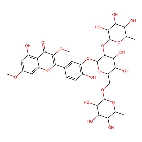 2D Structure of 2-[3-[4,5-Dihydroxy-3-(3,4,5-trihydroxy-6-methyloxan-2-yl)oxy-6-[(3,4,5-trihydroxy-6-methyloxan-2-yl)oxymethyl]oxan-2-yl]oxy-4-hydroxyphenyl]-5-hydroxy-3,7-dimethoxychromen-4-one
