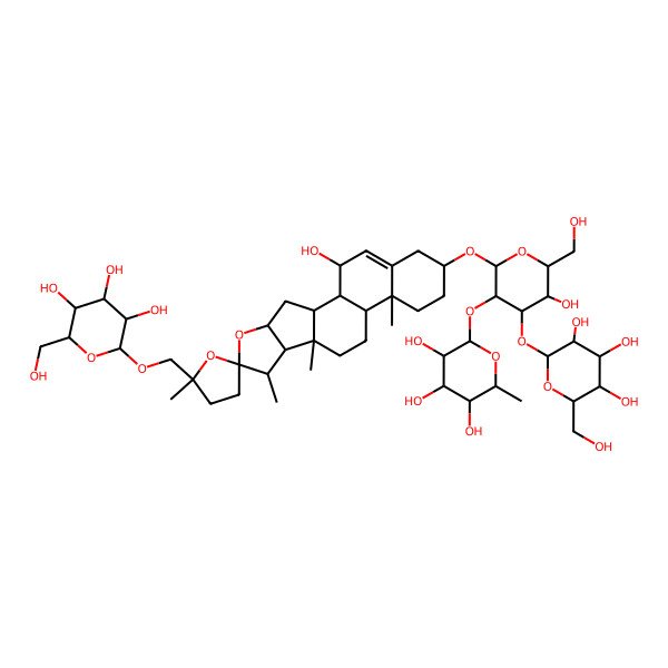 2D Structure of (2R,3S,4R,5R,6S)-2-[(2S,3S,4R,5S,6S)-5-hydroxy-6-(hydroxymethyl)-2-[(1S,2R,4R,5'R,6R,7S,8S,9S,12R,13R,16S,20R)-20-hydroxy-5',7,9,13-tetramethyl-5'-[[(2R,3S,4R,5R,6S)-3,4,5-trihydroxy-6-(hydroxymethyl)oxan-2-yl]oxymethyl]spiro[5-oxapentacyclo[10.8.0.02,9.04,8.013,18]icos-18-ene-6,2'-oxolane]-16-yl]oxy-4-[(2R,3S,4R,5R,6S)-3,4,5-trihydroxy-6-(hydroxymethyl)oxan-2-yl]oxyoxan-3-yl]oxy-6-methyloxane-3,4,5-triol