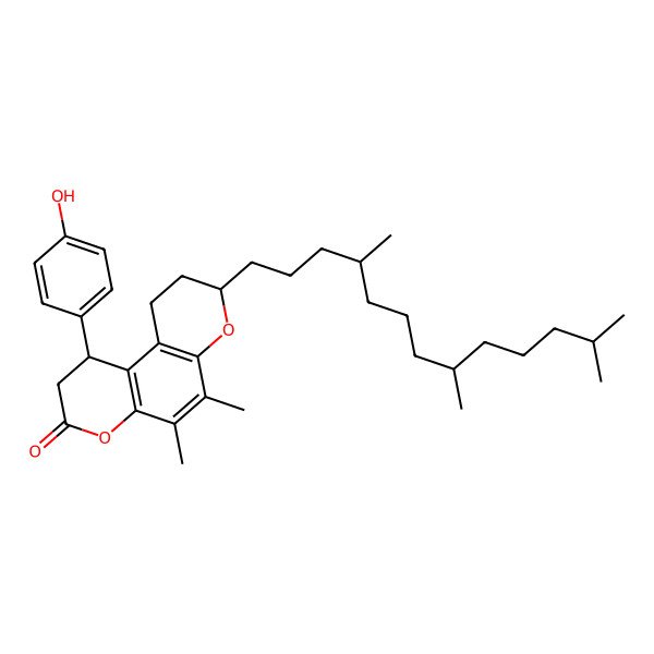 2D Structure of (1R,8R)-1-(4-hydroxyphenyl)-5,6-dimethyl-8-[(4R,8R)-4,8,12-trimethyltridecyl]-2,8,9,10-tetrahydro-1H-pyrano[3,2-f]chromen-3-one