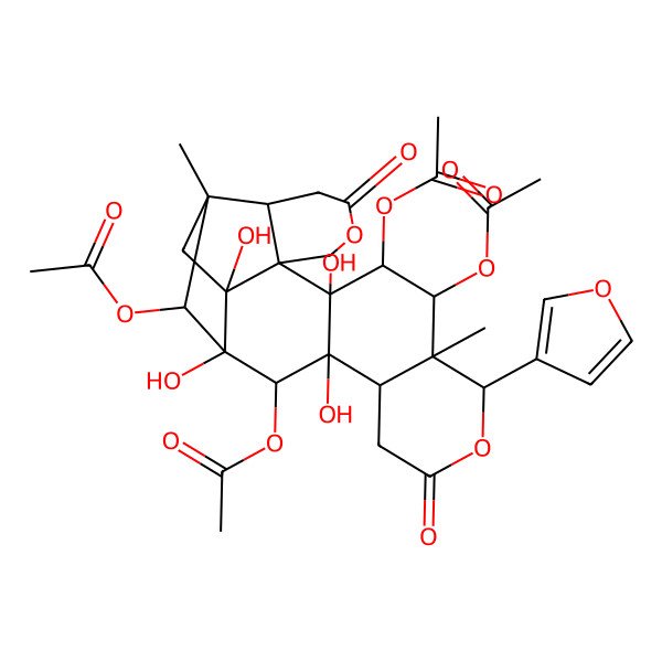 2D Structure of [(1R,2S,7S,8R,9R,10R,11R,12S,16R,17R,18S,19S,20R,22S)-9,18,22-triacetyloxy-12-(furan-3-yl)-8,17,19,20-tetrahydroxy-1,11-dimethyl-4,14-dioxo-5,13-dioxahexacyclo[17.2.1.02,7.07,20.08,17.011,16]docosan-10-yl] acetate