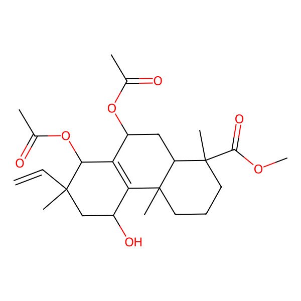 2D Structure of methyl (1R,4aS,5R,7R,8S,9R,10aR)-8,9-diacetyloxy-7-ethenyl-5-hydroxy-1,4a,7-trimethyl-3,4,5,6,8,9,10,10a-octahydro-2H-phenanthrene-1-carboxylate