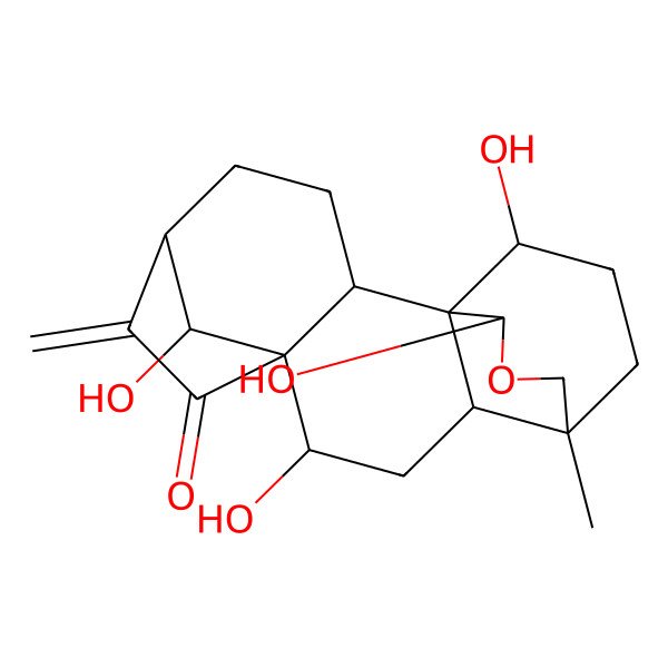 2D Structure of 9,15,16,19-Tetrahydroxy-12-methyl-6-methylidene-14-oxapentacyclo[10.3.3.15,8.01,11.02,8]nonadecan-7-one