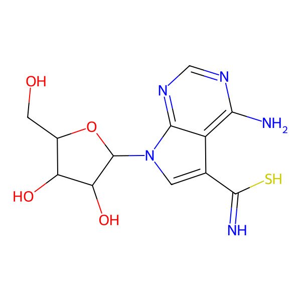 2D Structure of 4-amino-7-[3,4-dihydroxy-5-(hydroxymethyl)oxolan-2-yl]pyrrolo[2,3-d]pyrimidine-5-carboximidothioic acid