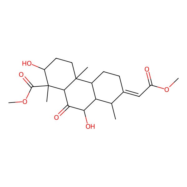 2D Structure of methyl (1R,2S,4aR,4bS,7E,8R,8aS,9R,10aR)-2,9-dihydroxy-7-(2-methoxy-2-oxoethylidene)-1,4a,8-trimethyl-10-oxo-2,3,4,4b,5,6,8,8a,9,10a-decahydrophenanthrene-1-carboxylate