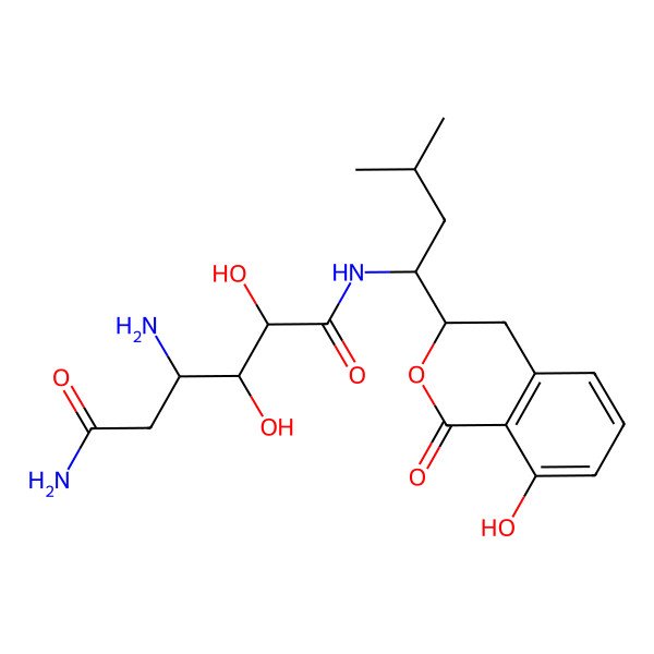 2D Structure of (2S,3R,4R)-4-amino-2,3-dihydroxy-N-[(1R)-1-[(3S)-8-hydroxy-1-oxo-3,4-dihydroisochromen-3-yl]-3-methylbutyl]hexanediamide